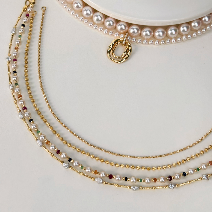 18K Gold Saltwater Pearl Colored Gemstone Summer Dopamine Combo Necklace