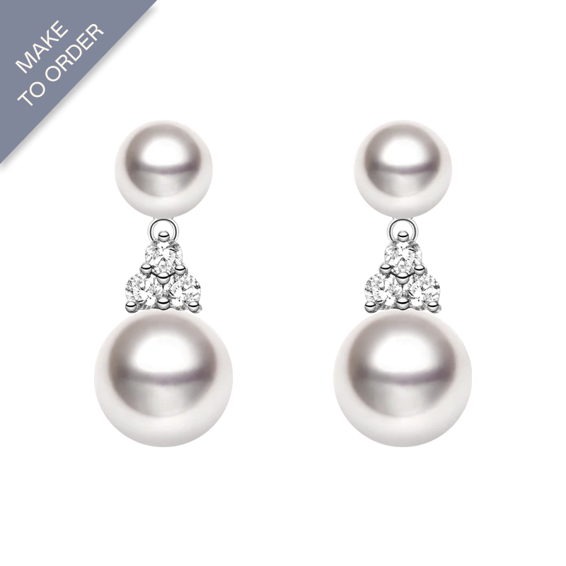 Double Akoya Pearls 18K White Gold Diamond Earrings