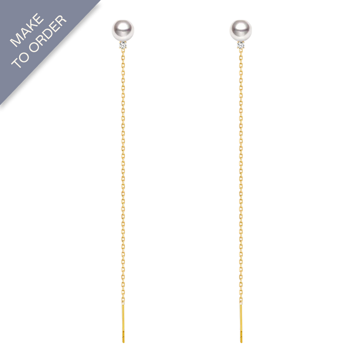 Akoya Pearl 18K Gold Ethereal Dangle Diamonds Earrings