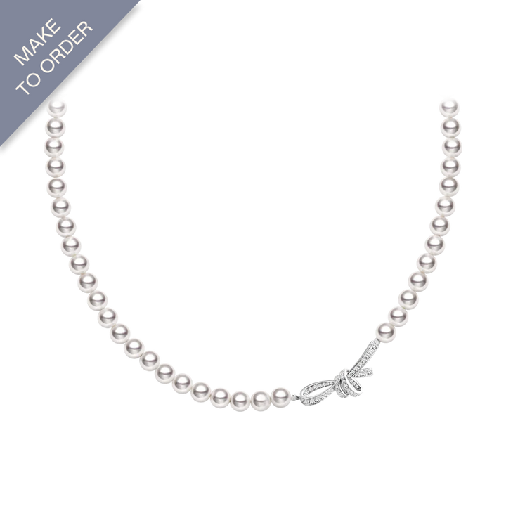 Akoya Pearl 18K White Gold Bowknot Diamond Necklace
