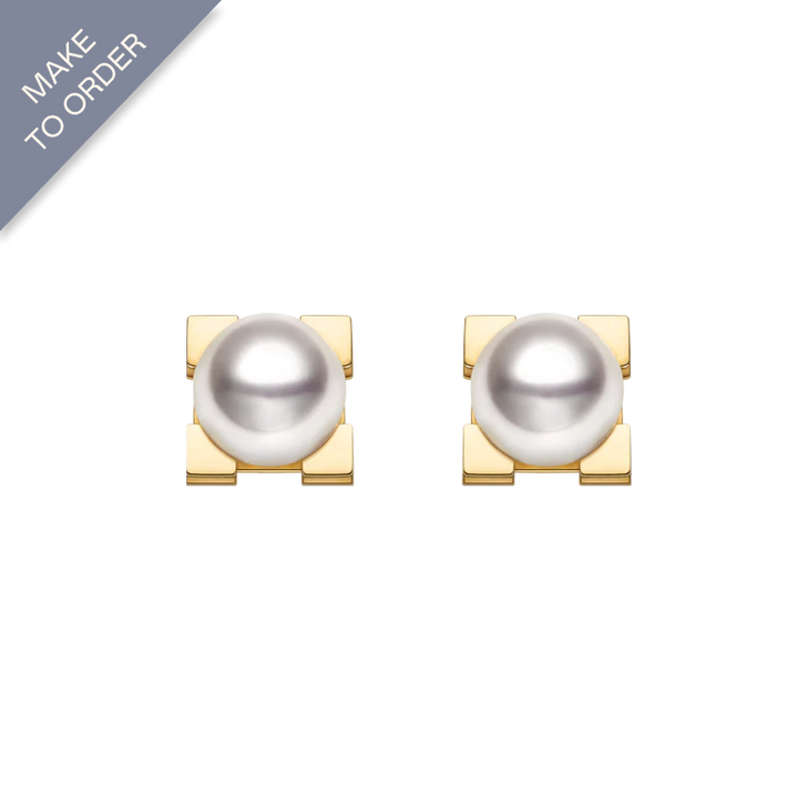 Akoya Saltwater Pearl 18K Gold Square Earrings