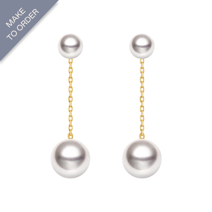 Akoya Pearl 18K Gold Double Pearl Chain Earrings