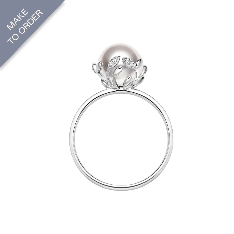 Akoya Pearl 18K White Gold Half Surround Pearl Ring