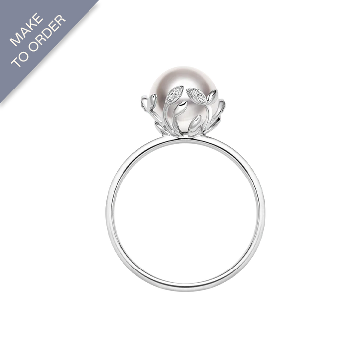 Akoya Pearl 18K White Gold Half Surround Pearl Ring