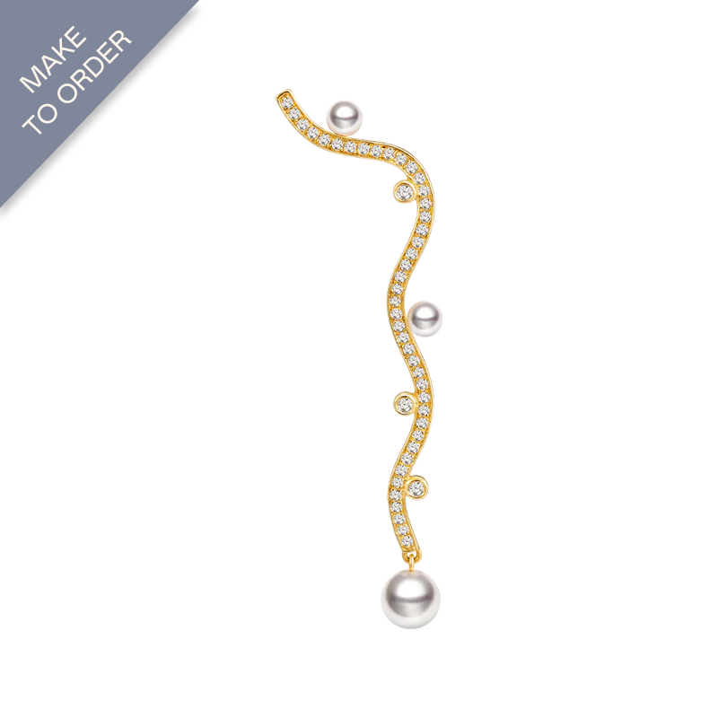 Akoya Pearl 18K Yellow Gold Diamond Long Streamlining Earring