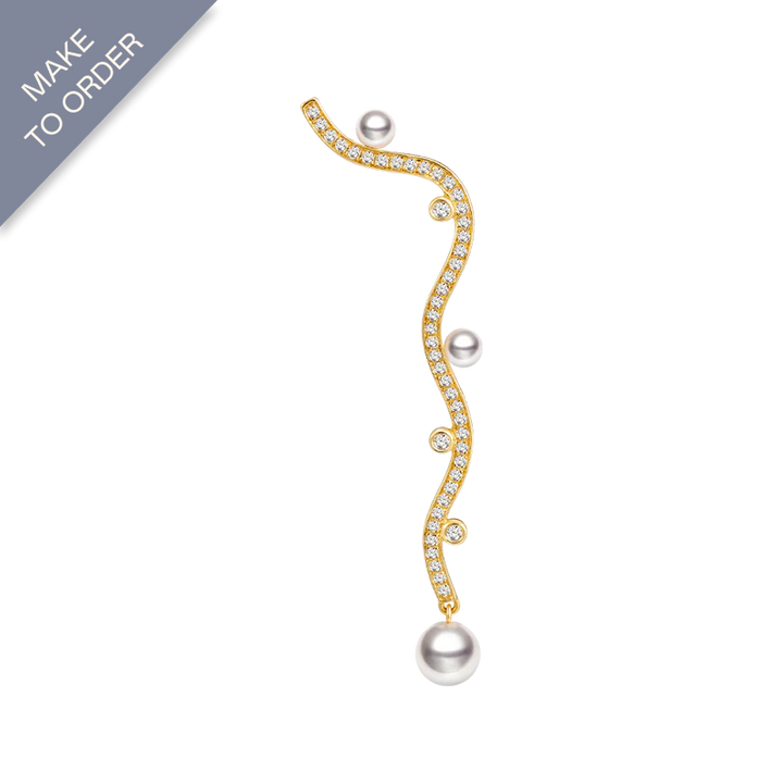 Akoya Pearl 18K Yellow Gold Diamond Long Streamlining Earring