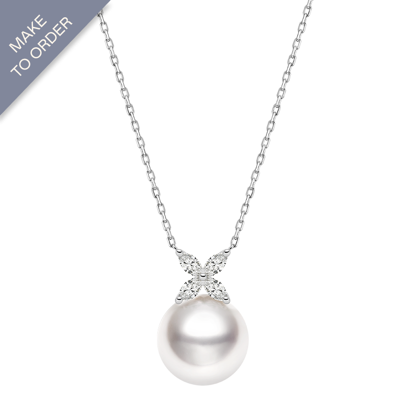 South Sea Pearl 18K White Gold Diamonds Four Leaf Flower Necklace