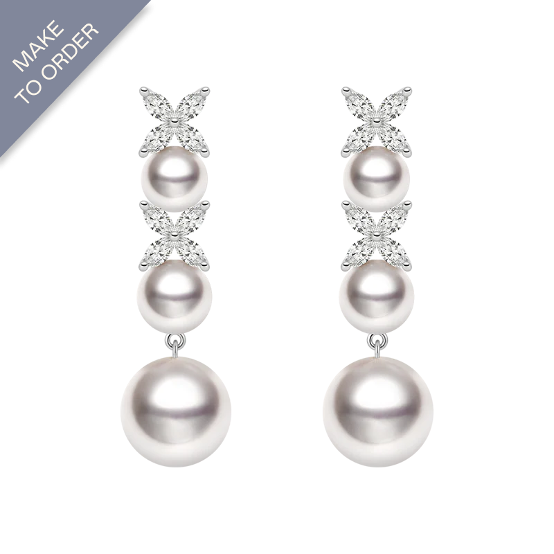Akoya Pearl 18K White Gold Gradient Size Pearl Drop Earrings