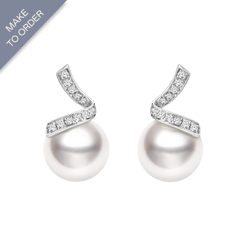 South Sea Pearl 18K White Gold Classic Wave Stud Diamonds Earrings