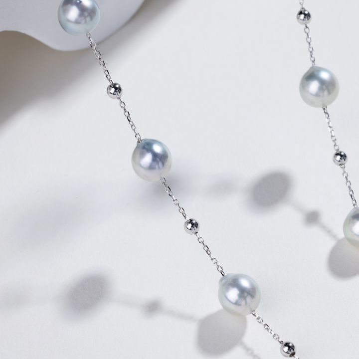 Silver-blue Baroque Pearl 18K Gold Baby's Breath Sweater Necklace