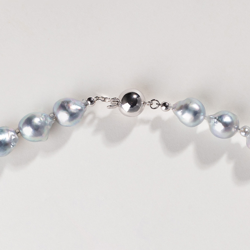 Silver Blue Baroque Akoya Pearl Classic Strand Necklace