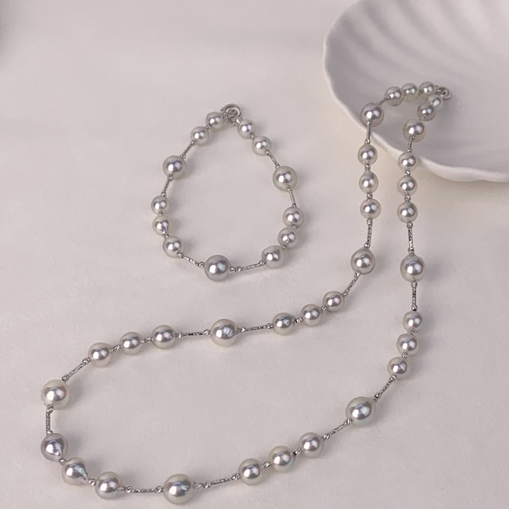 Silver Blue Baroque Akoya 18K Gold Casual Style Strand Necklace