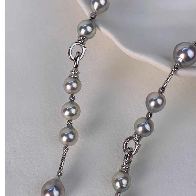 Silver Blue Baroque Akoya 18K Gold Casual Style Strand Necklace