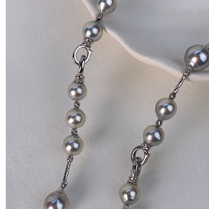 Silver Blue Baroque Akoya 18K Gold Casual Style Strand Necklace