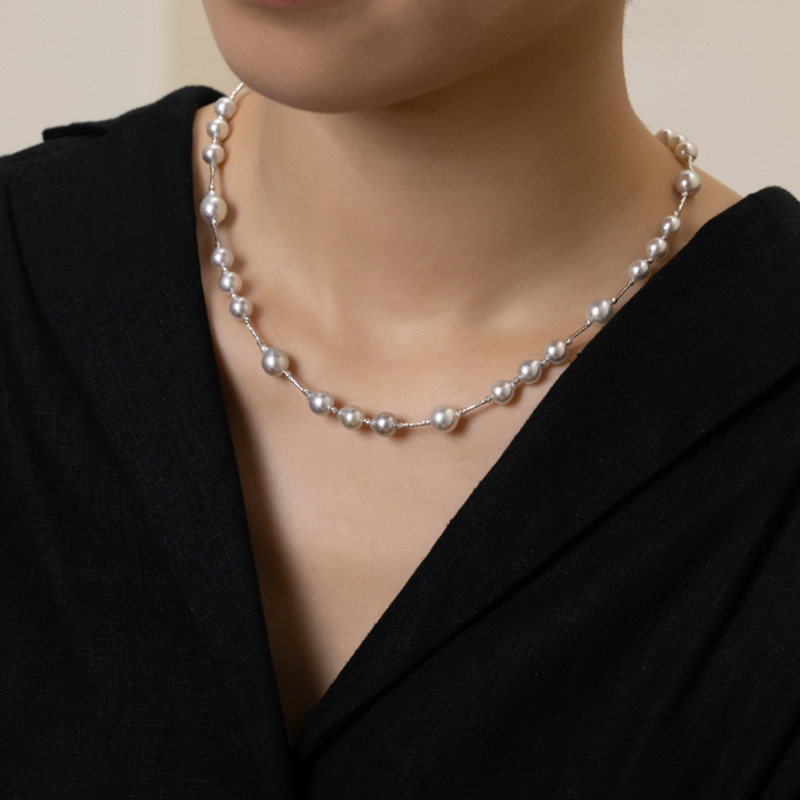 Silver Blue Baroque Akoya 18K Gold Casual Style Strand Necklace