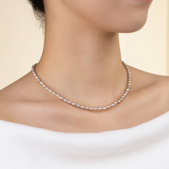 Silver Blue Akoya Baroque Pearl 18K Gold Interlaced Necklace