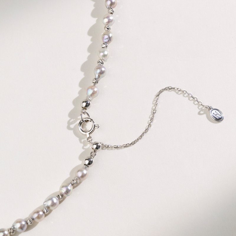 Silver Blue Akoya Baroque Pearl 18K Gold Interlaced Necklace