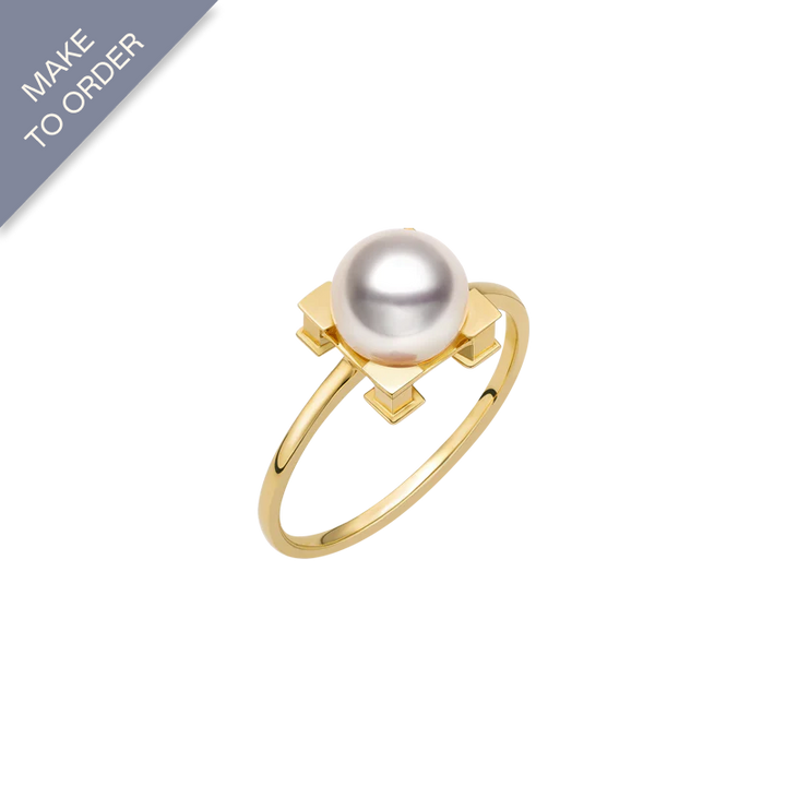 Akoya Saltwater Pearl 18K Gold Square Ring
