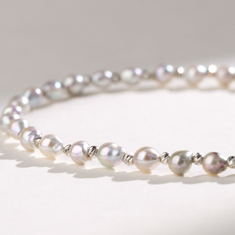 Silver Blue Akoya Baroque Pearl 18K Gold Interlaced Necklace