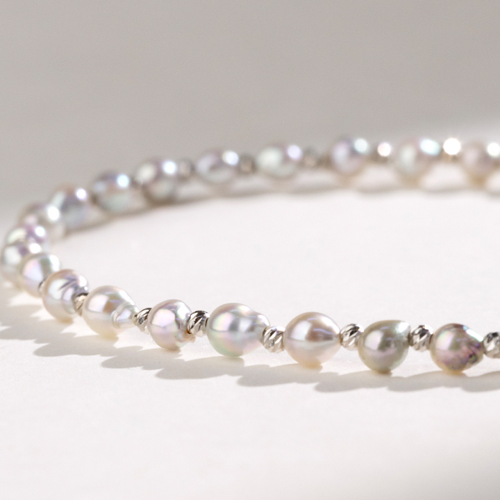 Silver Blue Akoya Baroque Pearl 18K Gold Interlaced Necklace