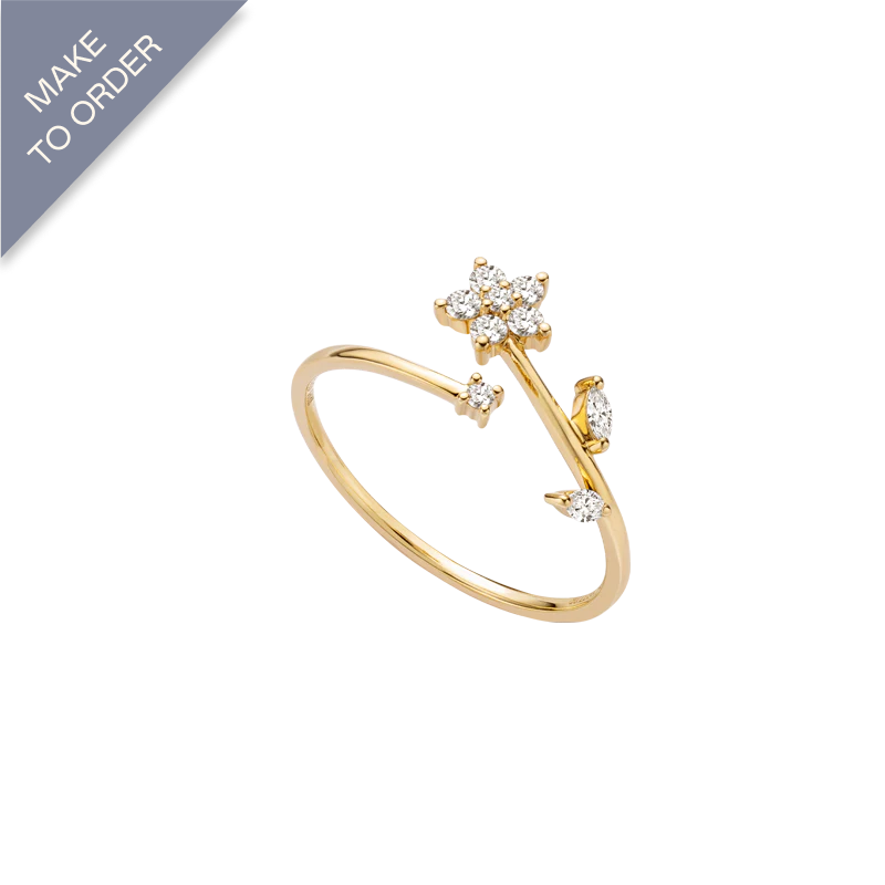18K Gold Diamonds Elegant Summer Flower Ring
