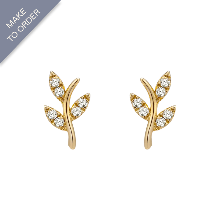 18K Gold Twig Diamonds Ear Studs