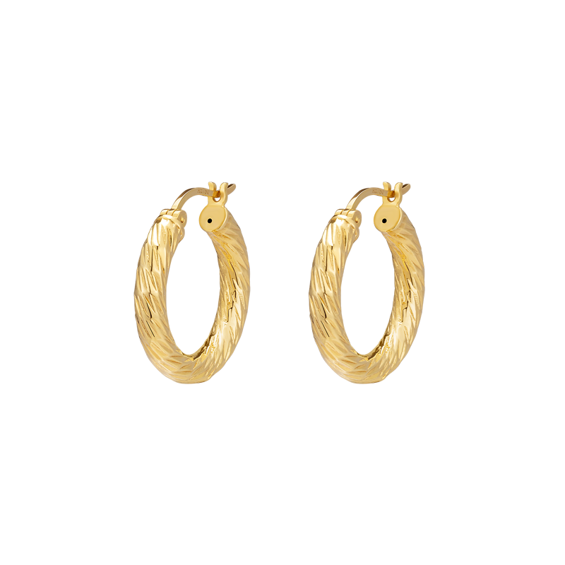 18K Solid Gold Knot Textured Hoop Earrings