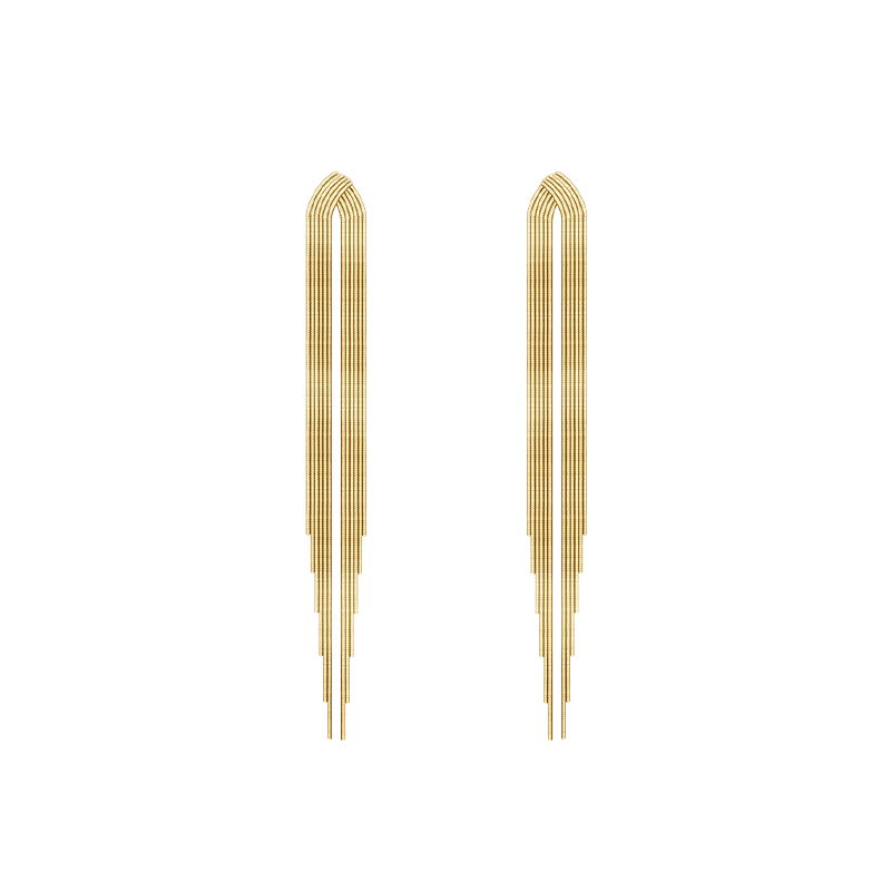 18K Gold Herringbone Chain Pure Metal Eardrop Earring