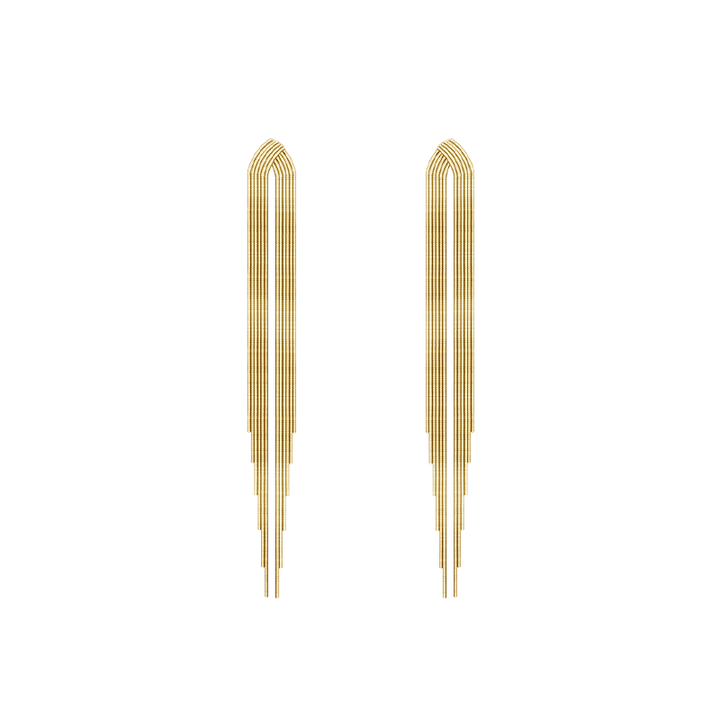 18K Gold Herringbone Chain Pure Metal Eardrop Earring