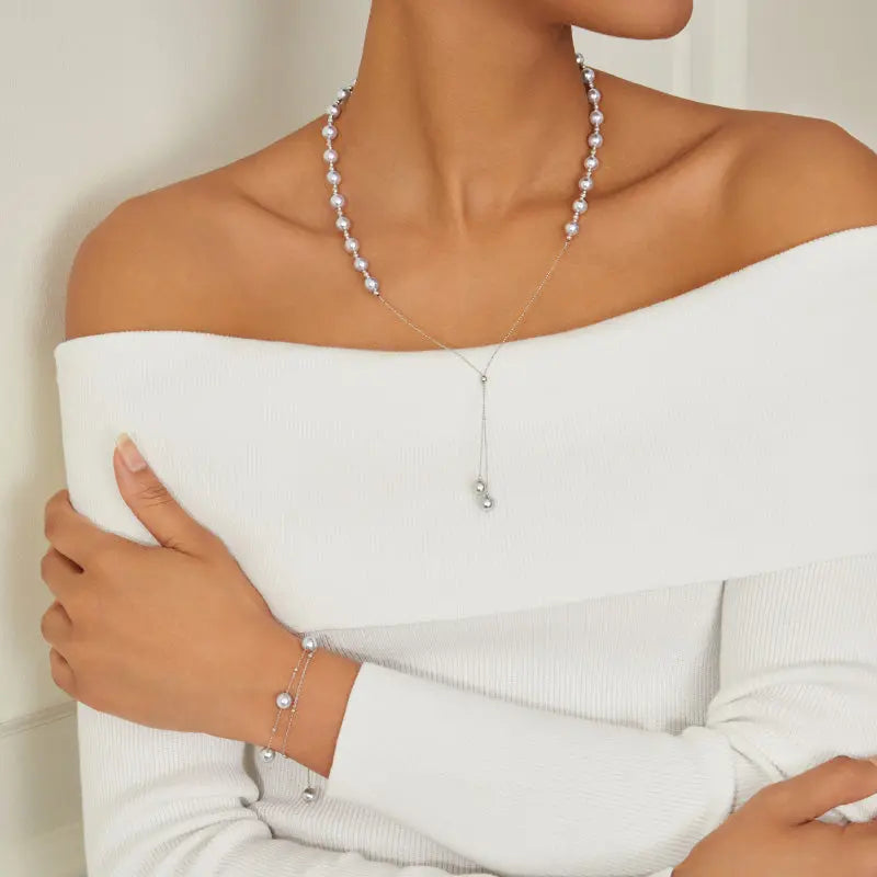 Akoya Baroque Pearl 18K White Gold Chain Elegant Necklace - HELAS Jewelry