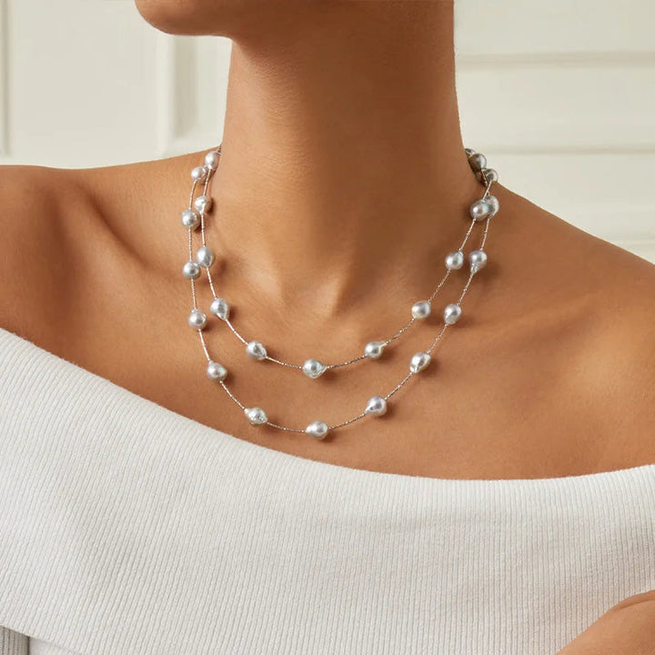 IMPERFECTION COLLECTION Akoya Baroque Pearl 18K White Gold Chain Necklace - HELAS Jewelry