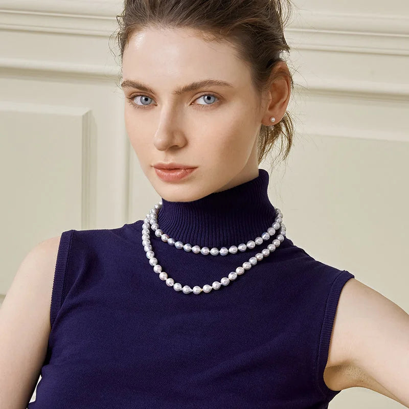 Akoya Silver Blue Baroque Pearl 18K White Gold Elegant Necklace