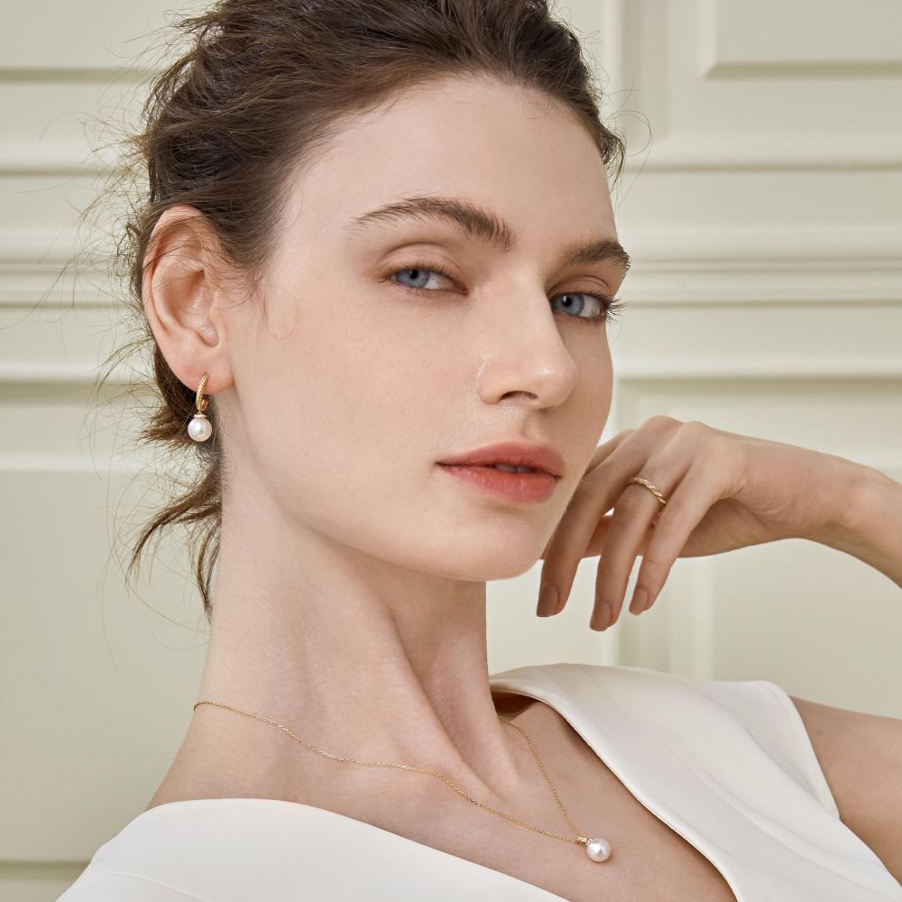 South Sea Pearl 18K Yellow Gold Diamond Half A Circle Earrings