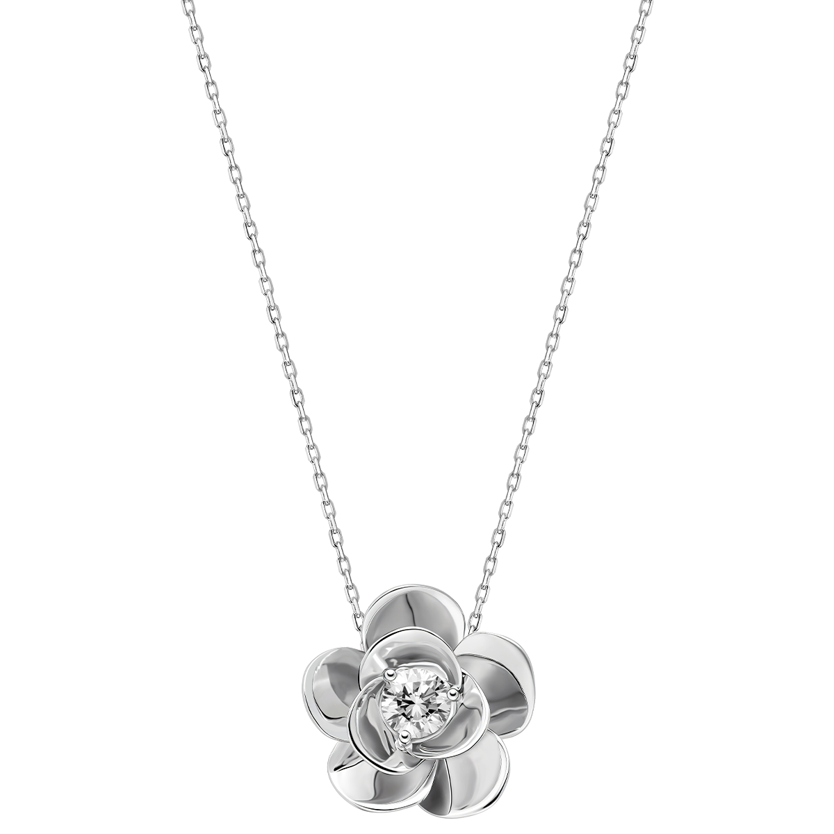 9K White Gold Lab-Grown Diamond Jasmine Pendant Necklace