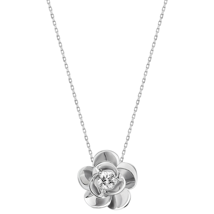 9K White Gold Lab-Grown Diamond Jasmine Pendant Necklace