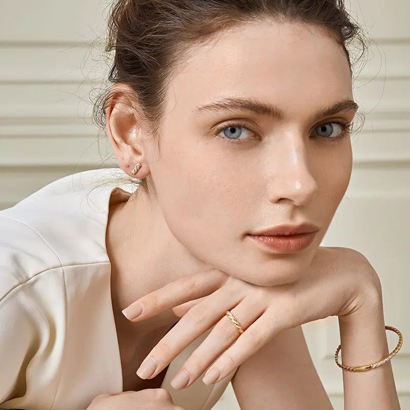 18K Gold Bulb Stud Links Earrings