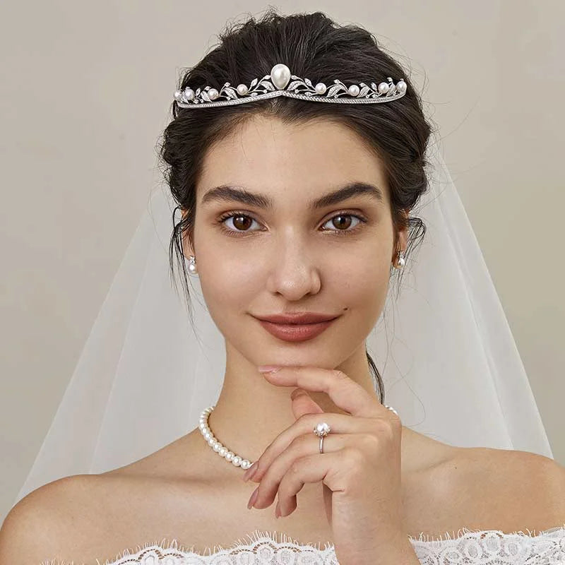 Rare Akoya and White South Sea Pearl 18K White Gold Diamond Crown