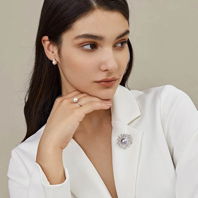 Silver Blue Mabe Pearl Diamond Hair Accessories Brooch