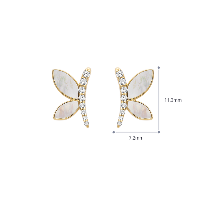 Mother-of-pearl 18K Gold Diamond Dragonfly Ear Studs Earrings