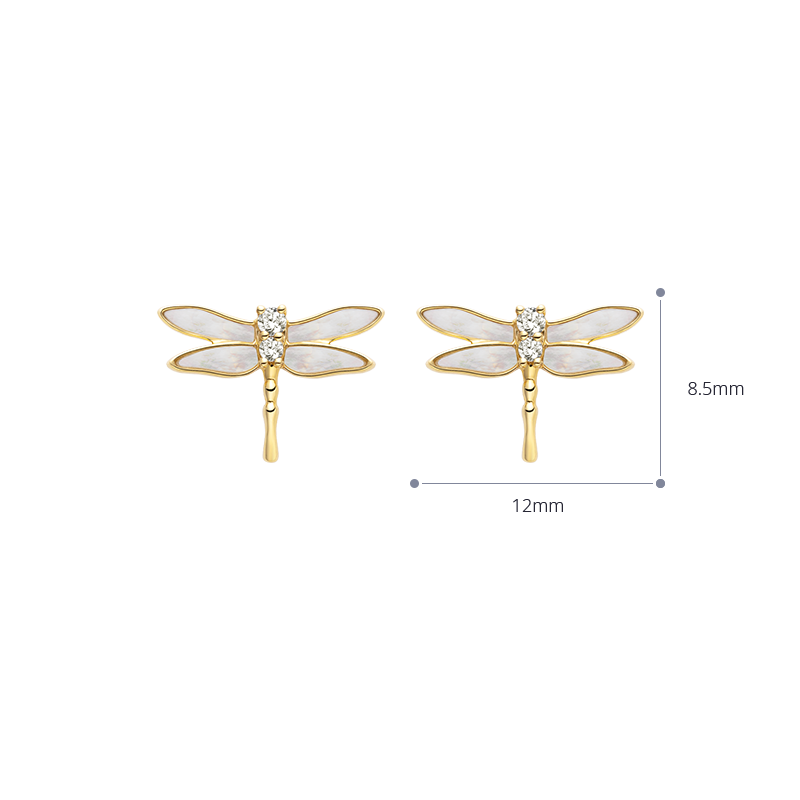 Mother-of-pearl 18K Gold Diamond Whole Dragonfly Ear Studs Earrings