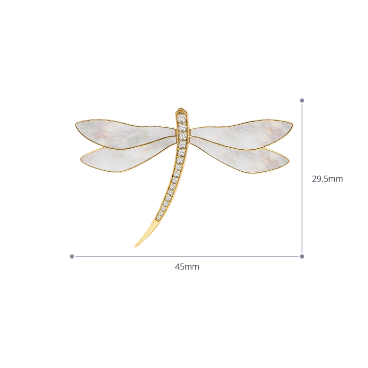 Mother-of-pearl 18K Gold Diamond Dragonfly Brooch