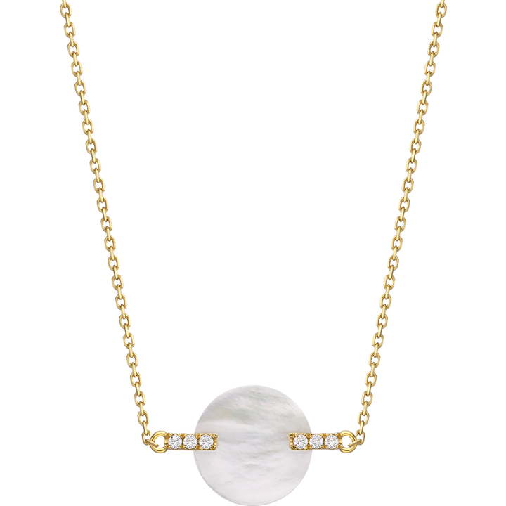 18K Gold Mother of Pearl Flat Style Diamonds Necklace