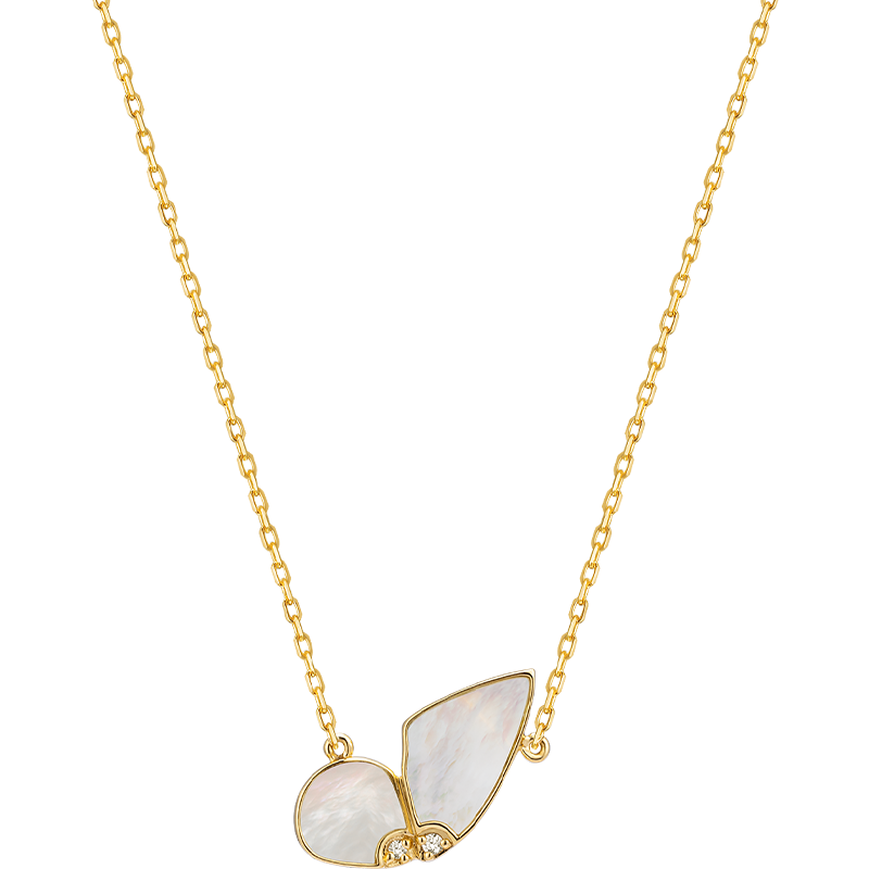 Mother Of Pearl 18K Gold Butterfly Diamonds Necklace
