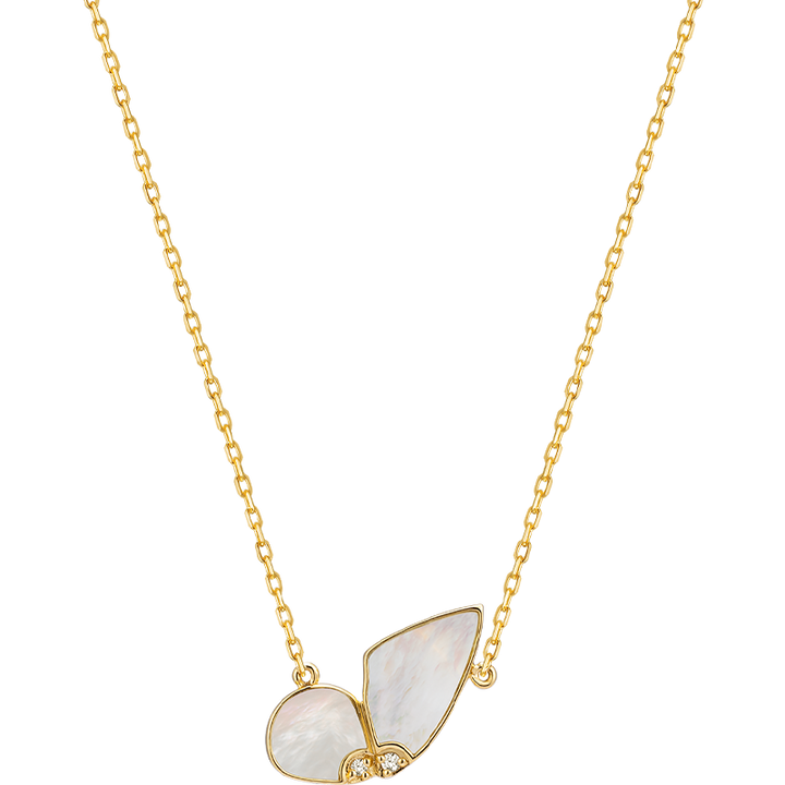Mother Of Pearl 18K Gold Butterfly Diamonds Necklace