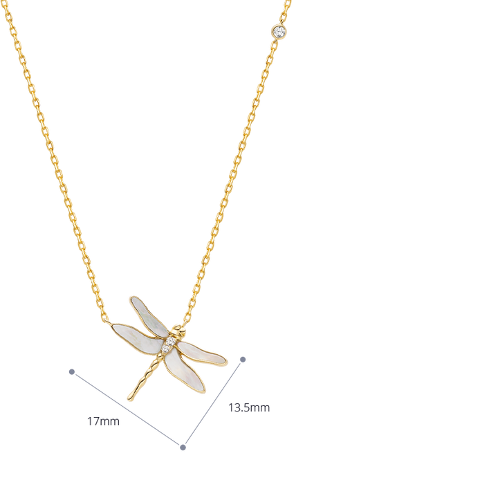 Mother-of-pearl 18K Gold Diamond Whole Dragonfly Necklace