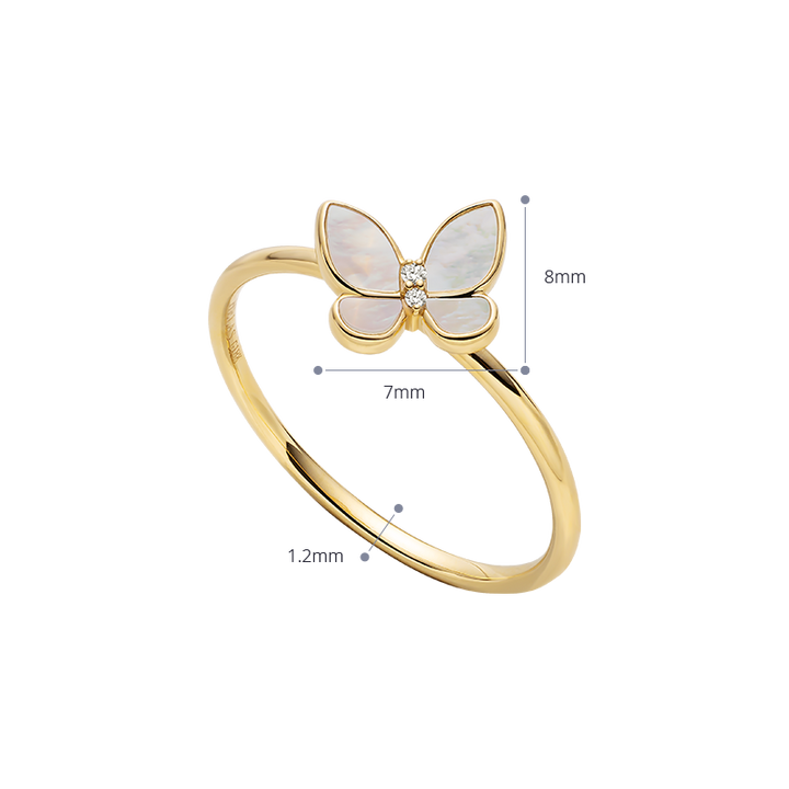 Mother-of-pearl 18K Gold Diamond Whole Butterfly Ring
