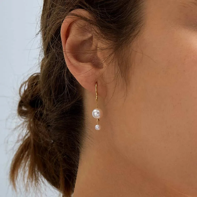 Akoya Pearl 18K Gold Large and Small Pearl Design Earrings