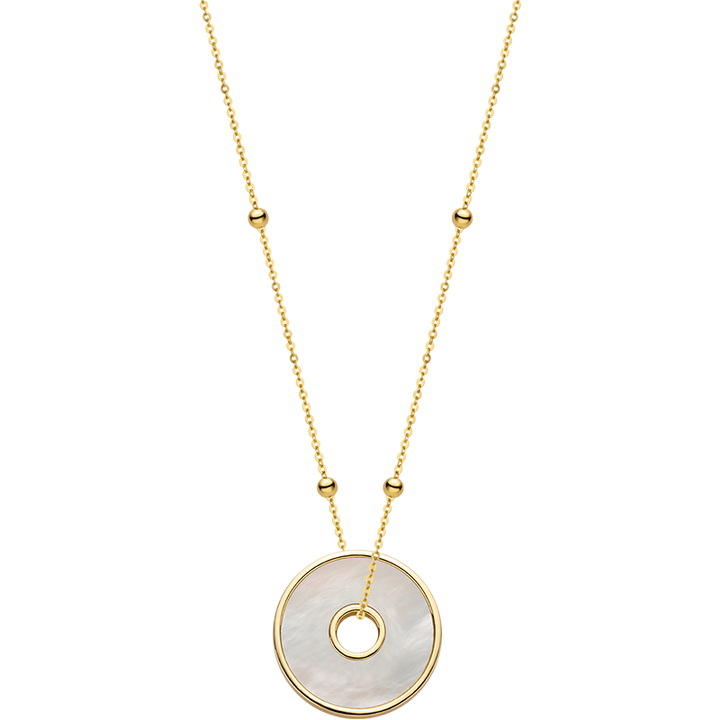 18K Solid Gold Mother of Pearl Round Hole Coin Necklace