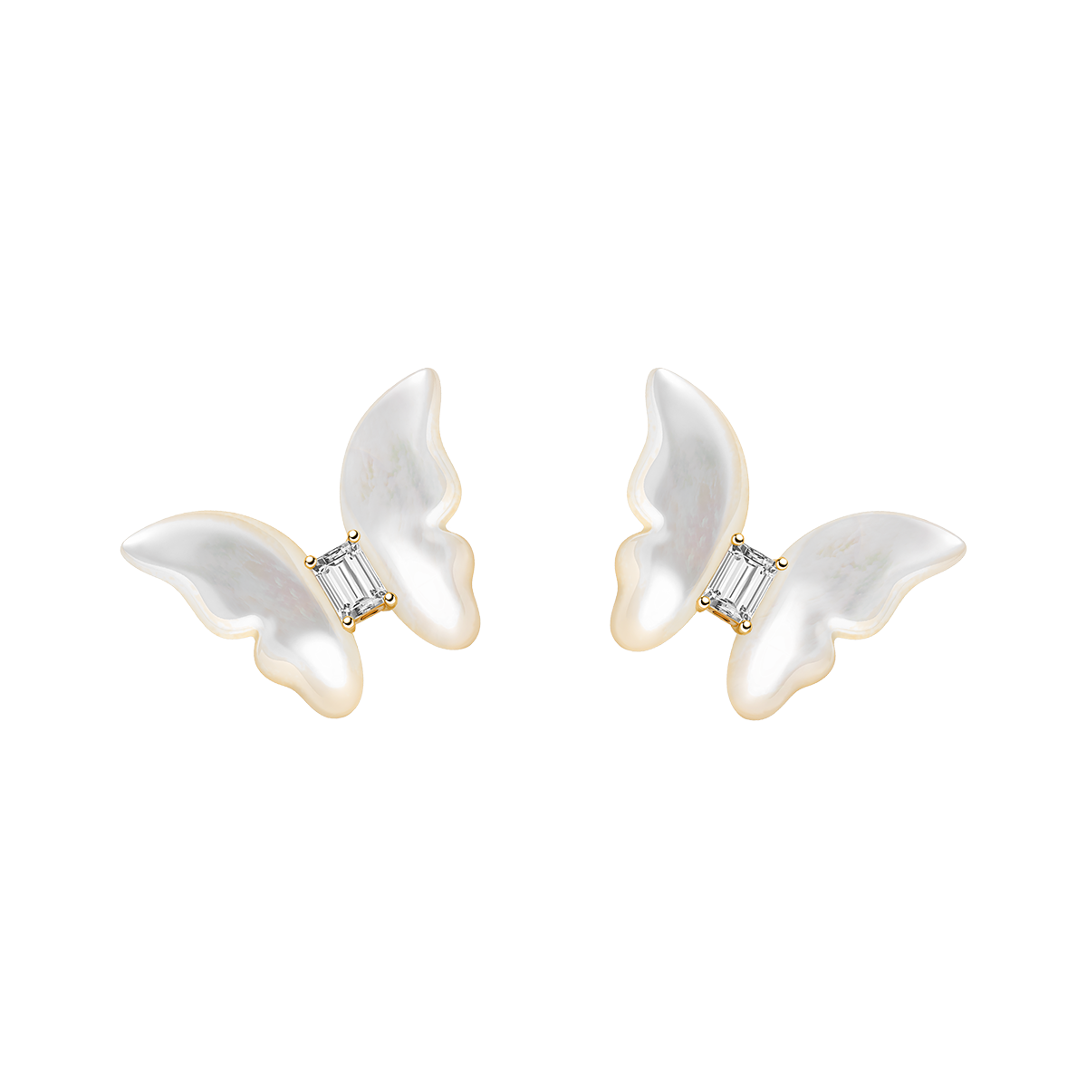 Mother-of-Pearl 10K 14K Gold Lab-Grown Diamond Butterfly Sugar Cube Stud Earrings