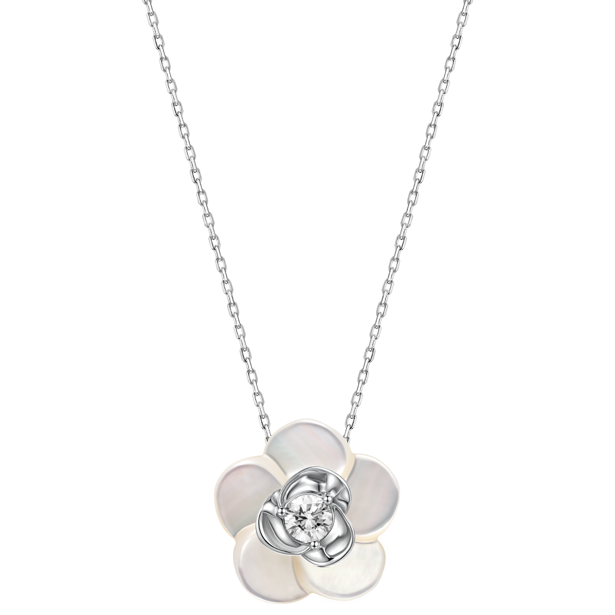 Mother-of-pearl 9K White Gold Lab-Grown Diamond Gardenia Pendant Necklace